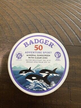 NEW Badger SPF 50 Adventure Sport Mineral Sunscreen Clear Zinc Reef Friendly 2.4
